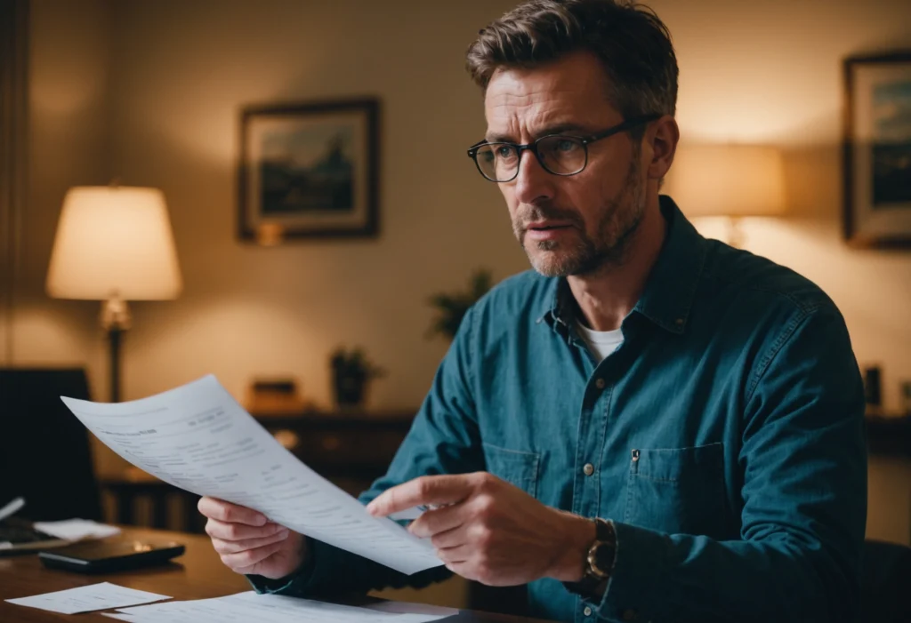 Мужчина смотрит квитанции